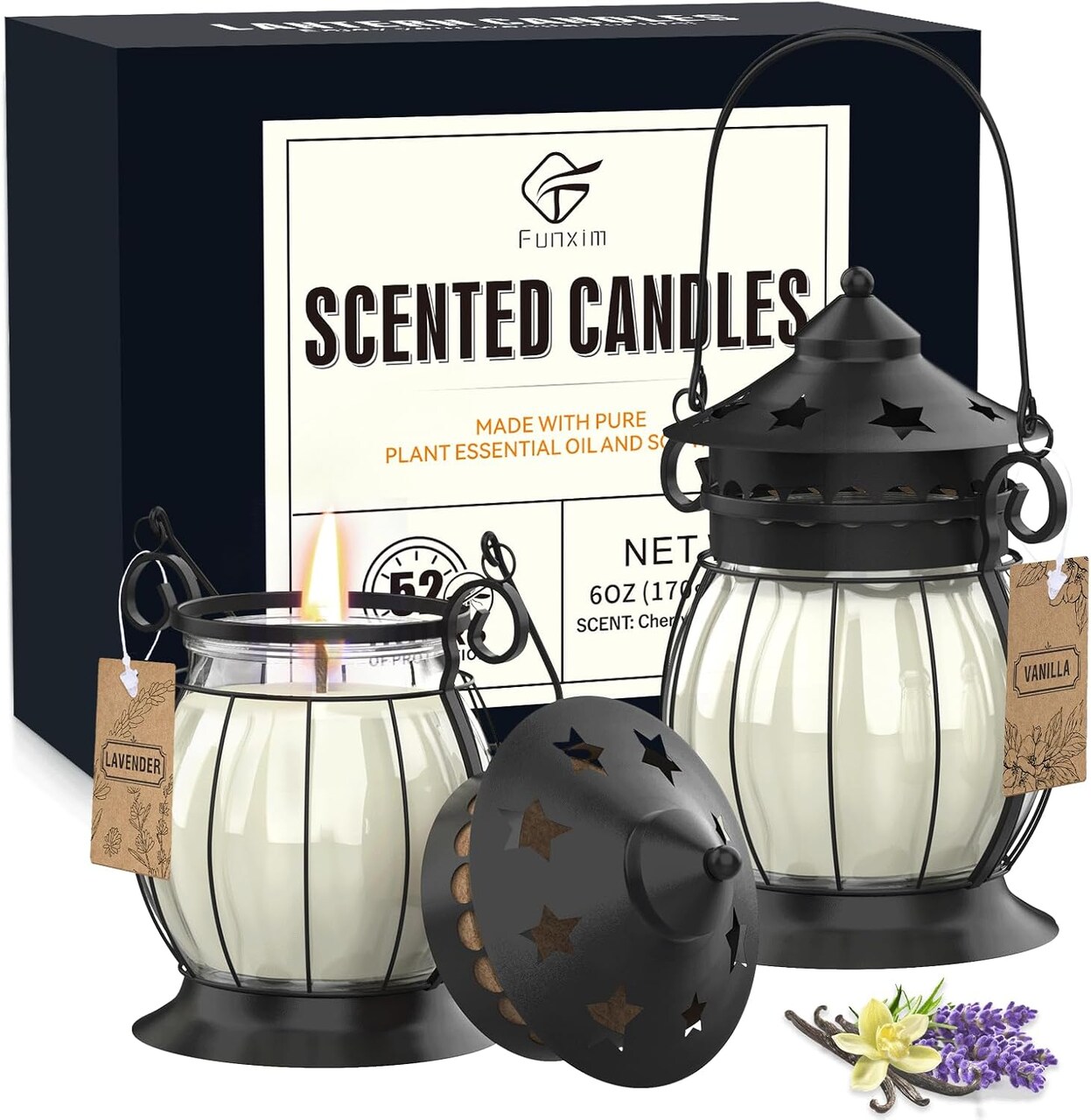 Scented Candles Gifts Set for Women, 2X 6 oz Aromatherapy Jar Candles for Home, Vanilla & Lavender Soy Wax Long Lasting Retro Lantern Candles Perfect